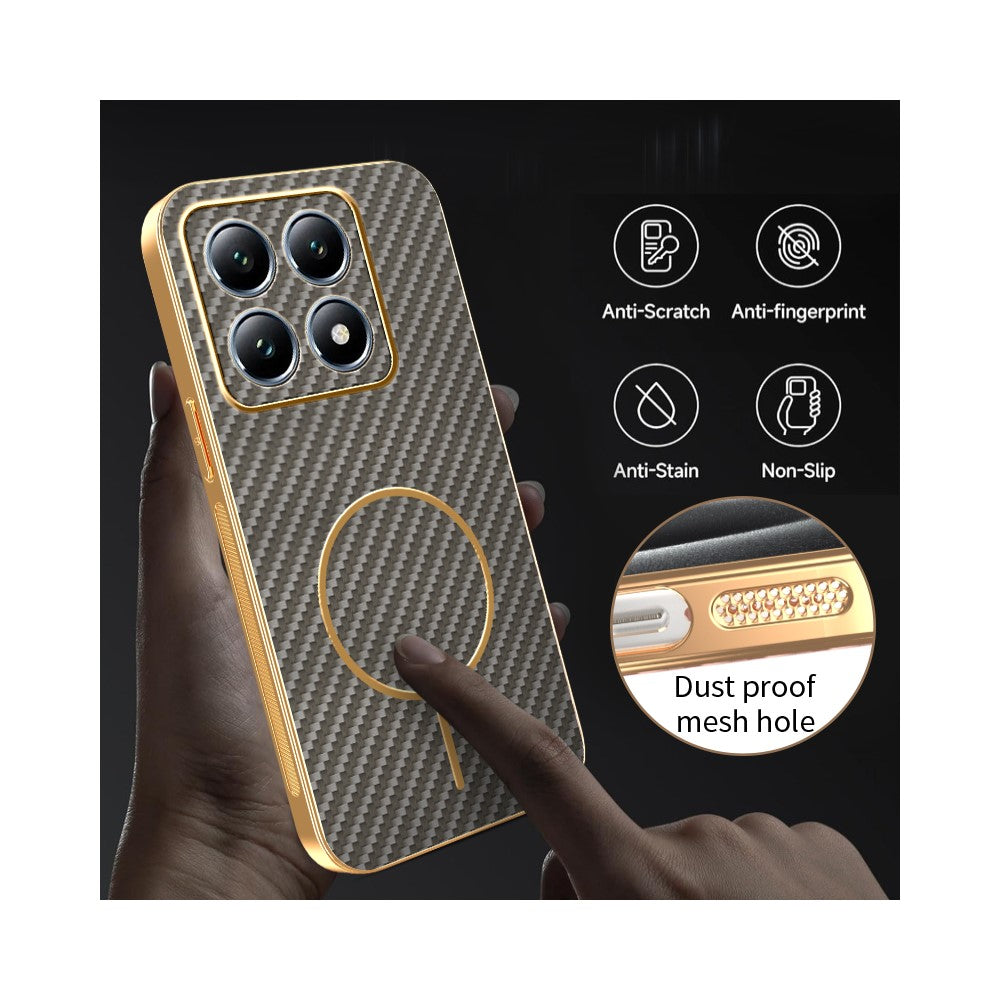 For Xiaomi 14T Pro Phone Case Carbon Fiber Textured Electroplated TPU Back Cover