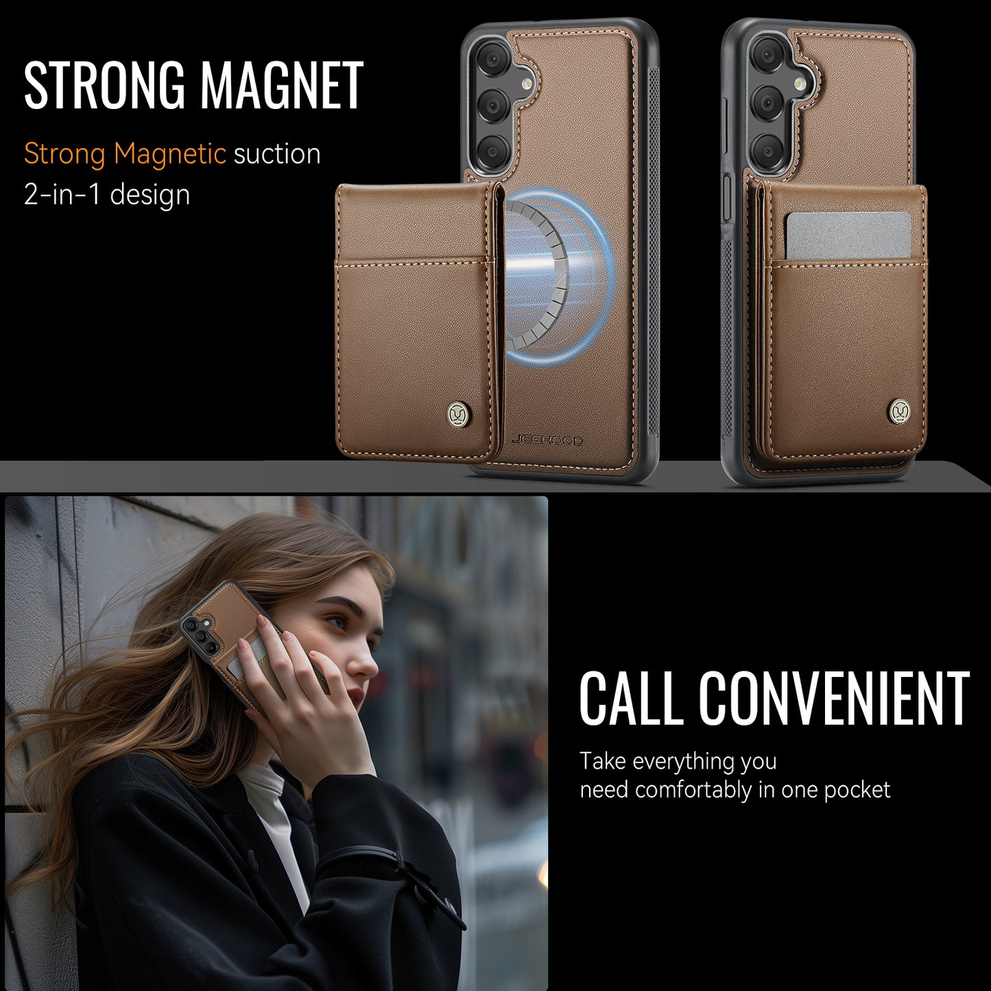 Galaxy A16 5G/4G Leder-Hülle mit Kartenfach & RFID-Schutz – MagSafe kompatibel