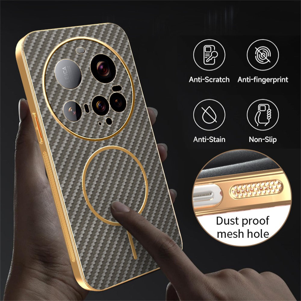 For Xiaomi 15 Ultra Phone Case Carbon Fiber Textured Electroplated TPU Back Cover