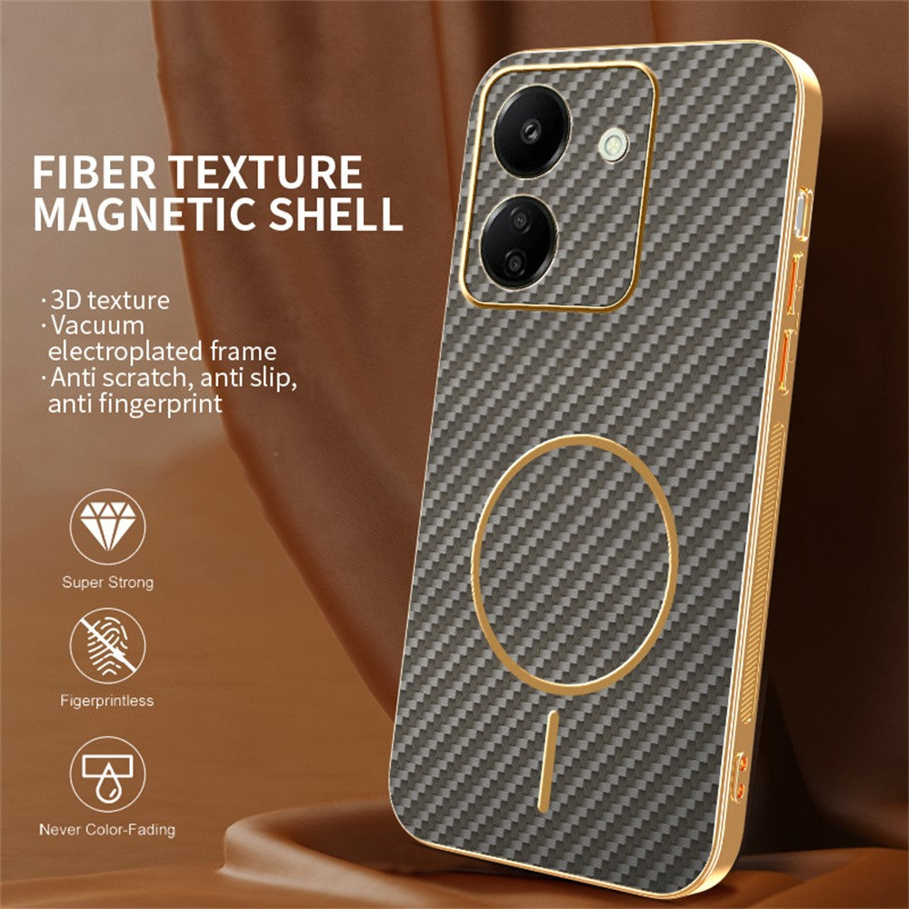For Xiaomi Redmi 13C 4G / Poco C65 4G Phone Case Carbon Fiber Textured Electroplated TPU Back Cover