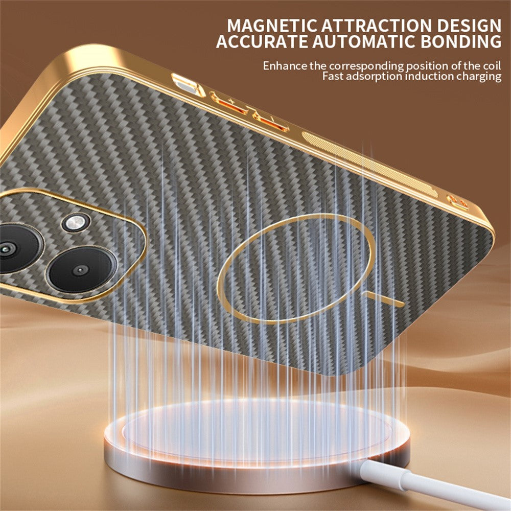 Phone Case For Xiaomi Redmi 13C 5G / 13R 5G / Poco M6 5G Carbon Fiber Textured Electroplated TPU Back Cover