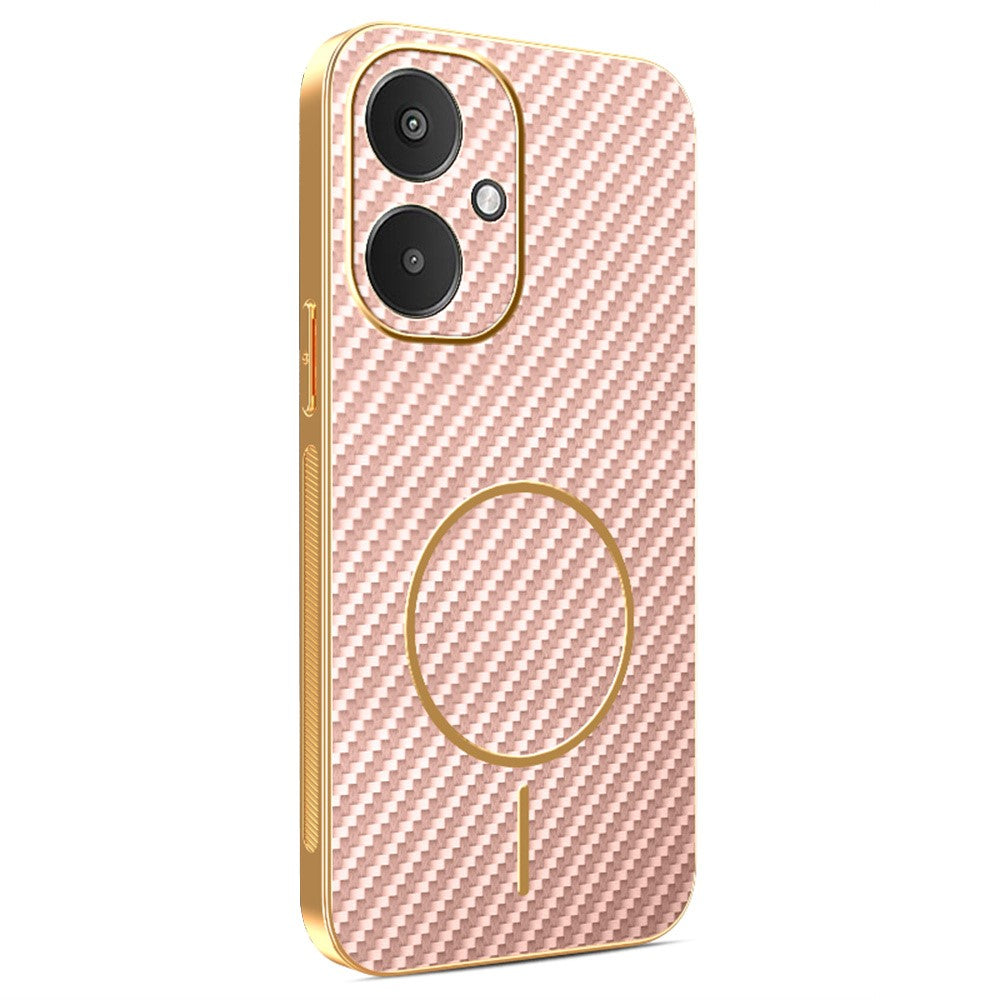 Phone Case For Xiaomi Redmi 13C 5G / 13R 5G / Poco M6 5G Carbon Fiber Textured Electroplated TPU Back Cover