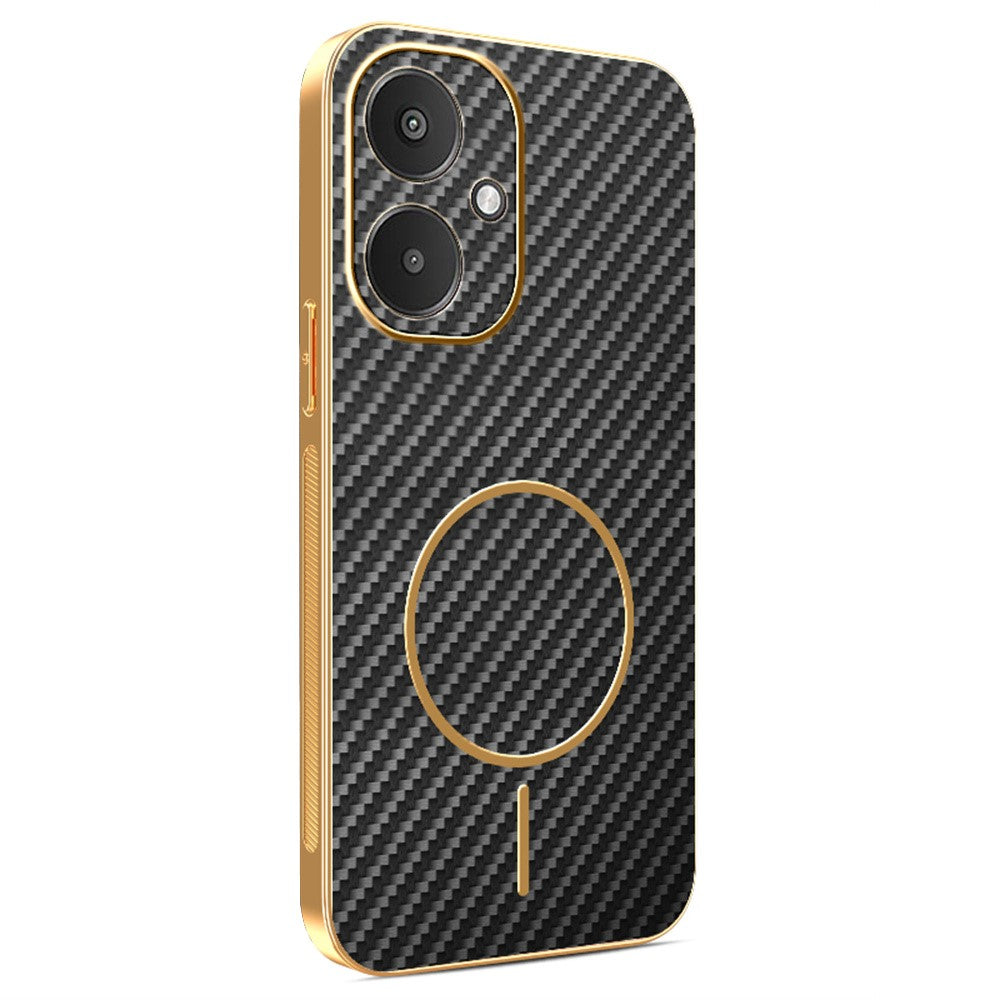 Phone Case For Xiaomi Redmi 13C 5G / 13R 5G / Poco M6 5G Carbon Fiber Textured Electroplated TPU Back Cover