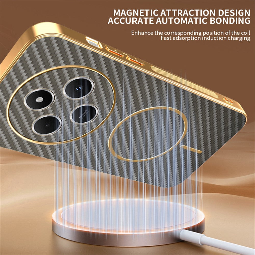 Phone Case For Xiaomi Redmi 14C 4G / 14R 5G / A4 5G / Poco C75 4G Carbon Fiber Textured Electroplated TPU Back Cover