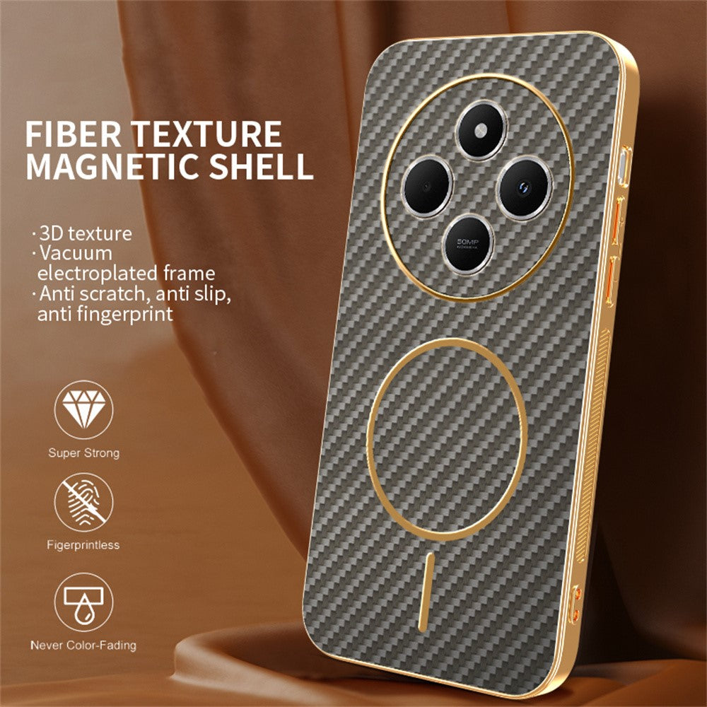 Phone Case For Xiaomi Redmi 14C 4G / 14R 5G / A4 5G / Poco C75 4G Carbon Fiber Textured Electroplated TPU Back Cover