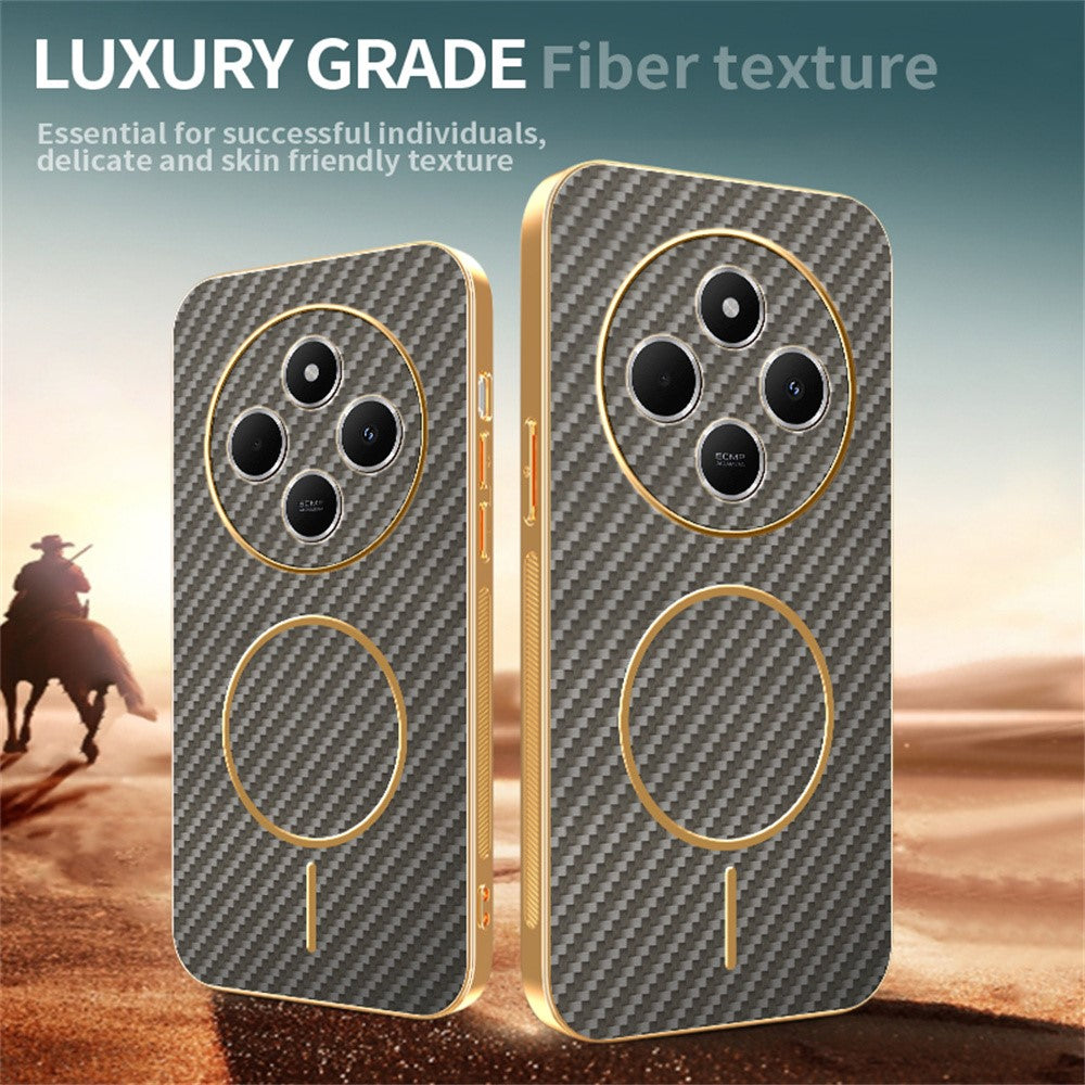 Phone Case For Xiaomi Redmi 14C 4G / 14R 5G / A4 5G / Poco C75 4G Carbon Fiber Textured Electroplated TPU Back Cover