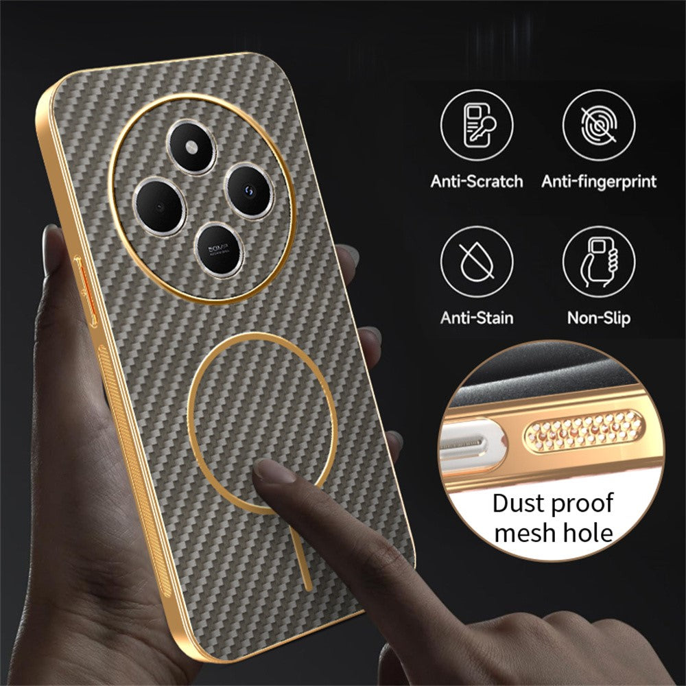 Phone Case For Xiaomi Redmi 14C 4G / 14R 5G / A4 5G / Poco C75 4G Carbon Fiber Textured Electroplated TPU Back Cover