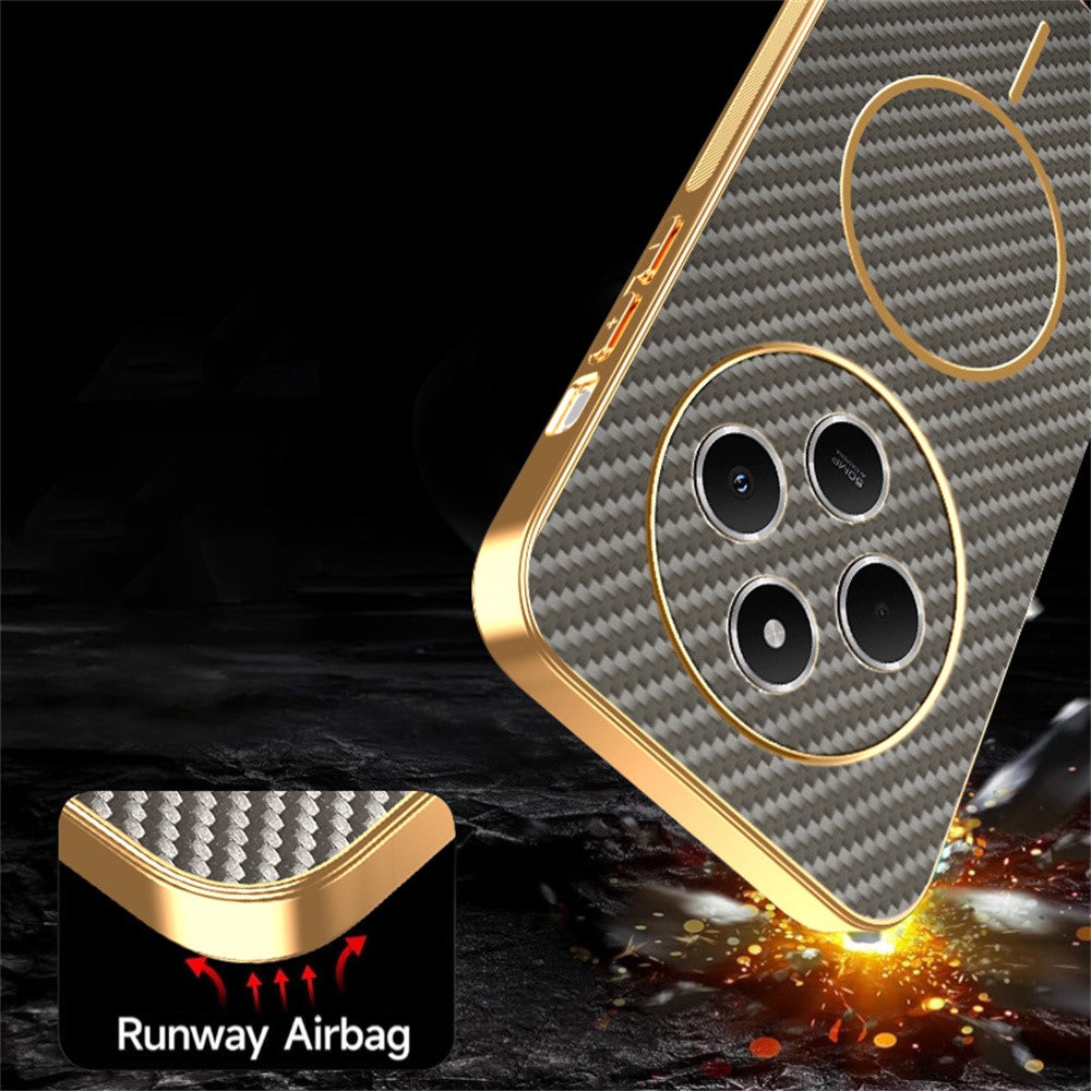 Phone Case For Xiaomi Redmi 14C 4G / 14R 5G / A4 5G / Poco C75 4G Carbon Fiber Textured Electroplated TPU Back Cover
