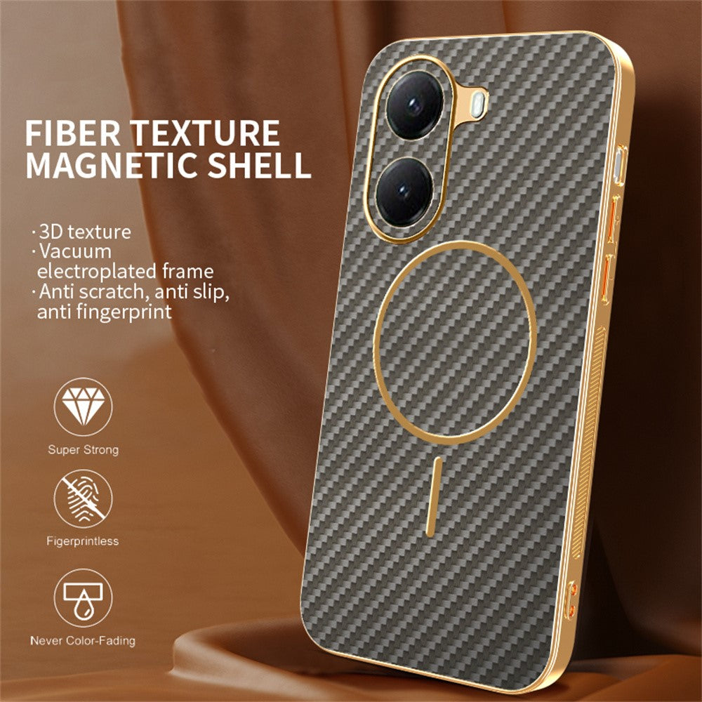 For Xiaomi Poco X7 Pro 5G / Redmi Turbo 4 5G Phone Case Carbon Fiber Textured Electroplated TPU Back Cover