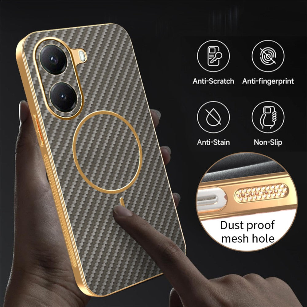 For Xiaomi Poco X7 Pro 5G / Redmi Turbo 4 5G Phone Case Carbon Fiber Textured Electroplated TPU Back Cover