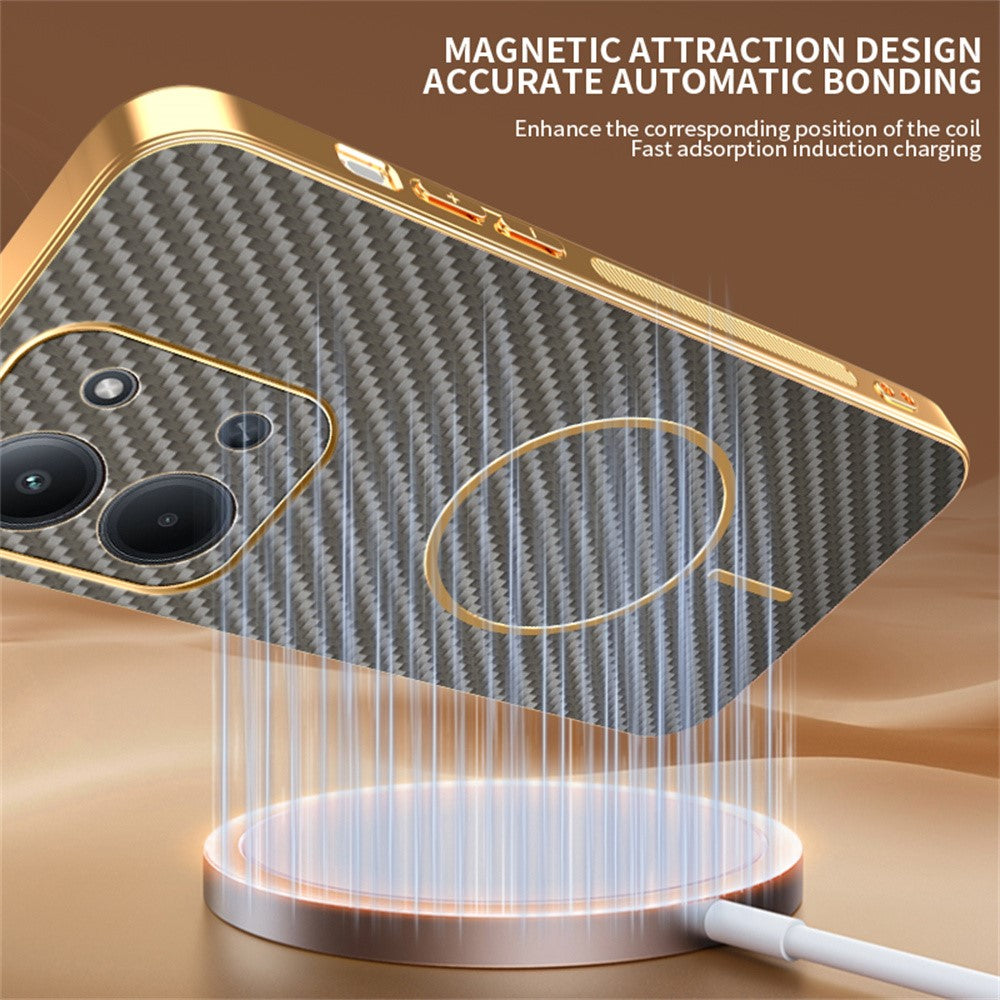 Phone Case For Xiaomi Redmi 15C 4G (EU) (173mm) / 15C 5G (EU) (173mm) / Poco C85 4G (173mm) Carbon Fiber Textured Electroplated TPU Back Cover
