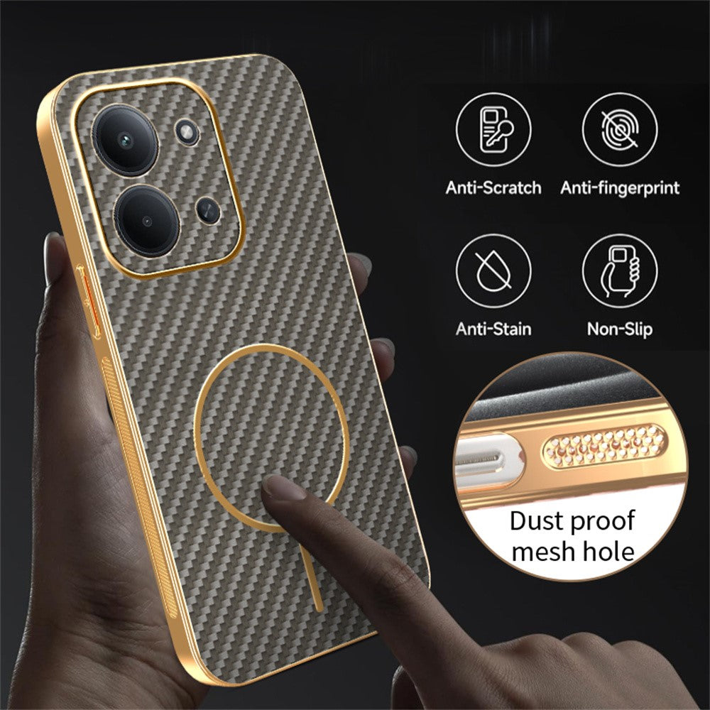 Phone Case For Xiaomi Redmi 15C 4G (EU) (173mm) / 15C 5G (EU) (173mm) / Poco C85 4G (173mm) Carbon Fiber Textured Electroplated TPU Back Cover