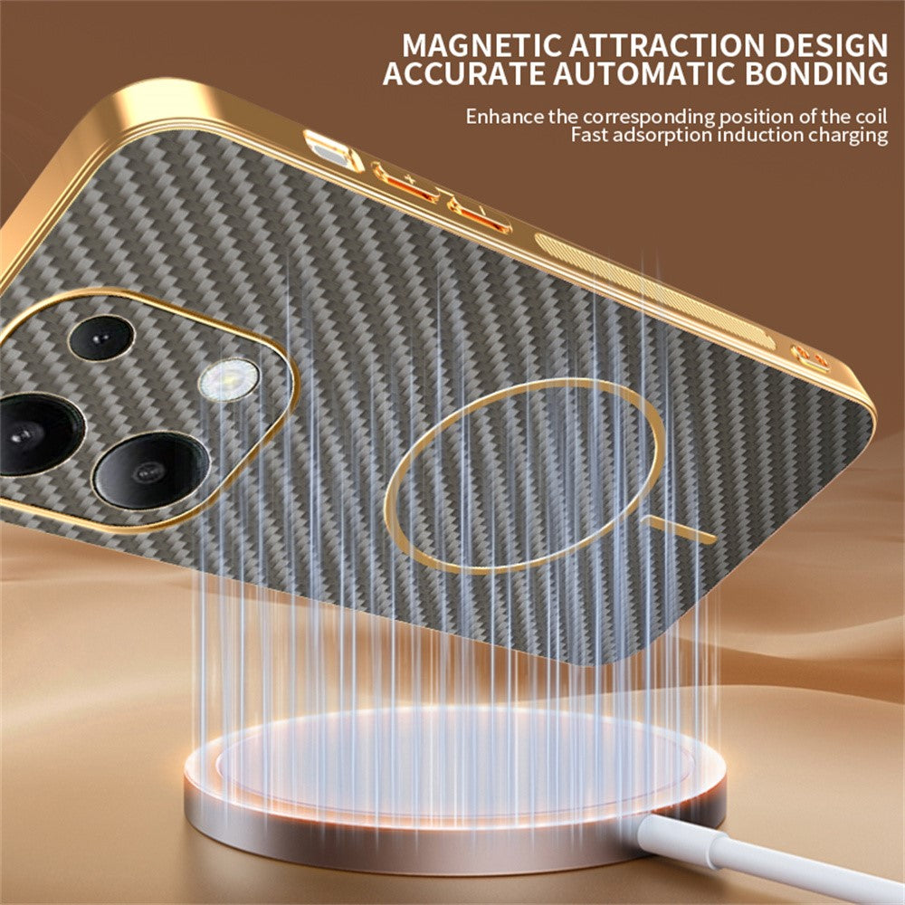 For Xiaomi Redmi Note 13 4G Phone Case Carbon Fiber Textured Electroplated TPU Back Cover