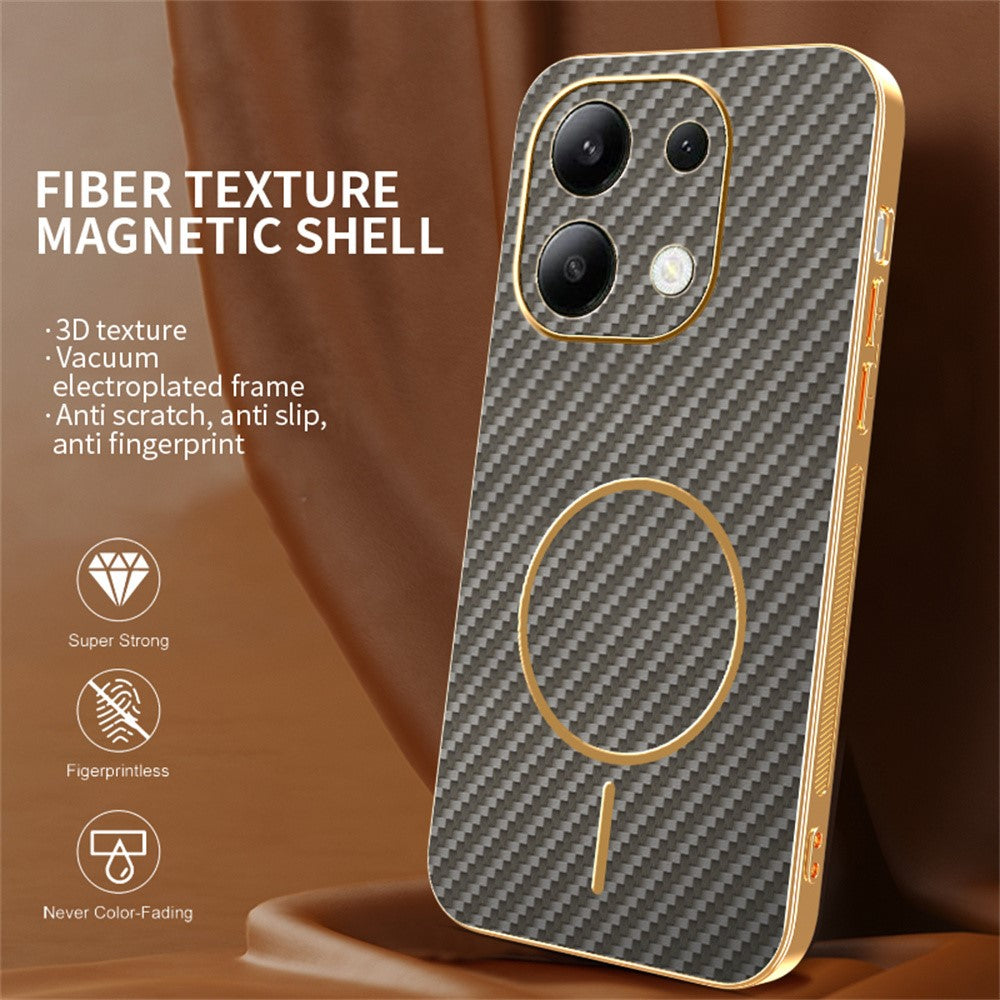 For Xiaomi Redmi Note 13 4G Phone Case Carbon Fiber Textured Electroplated TPU Back Cover