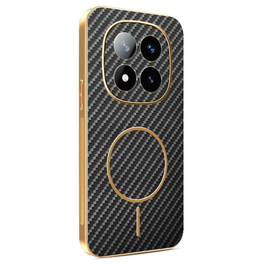 For Xiaomi Redmi Note 14 Pro+ 5G Phone Case Carbon Fiber Textured Electroplated TPU Back Cover