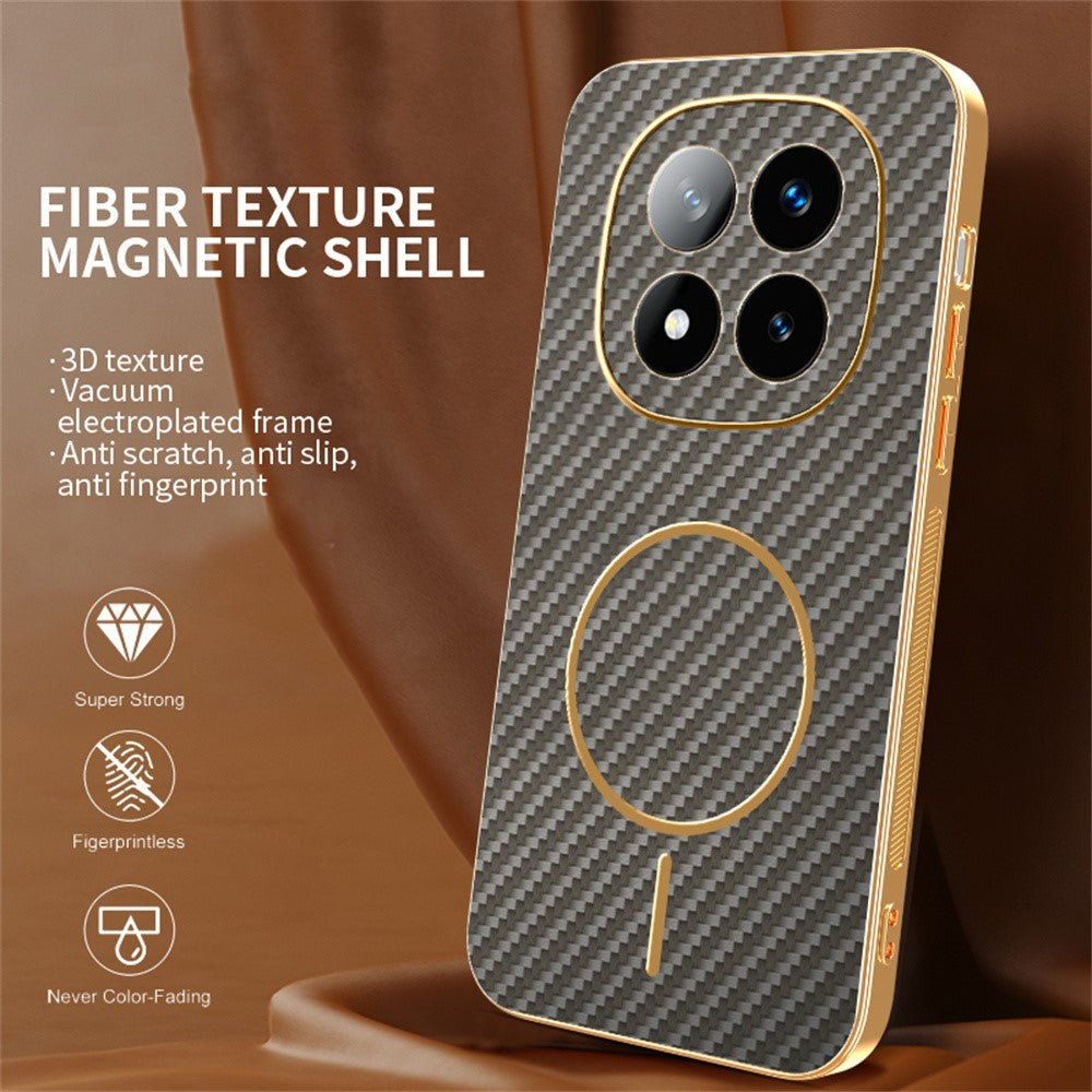 For Xiaomi Redmi Note 14 Pro+ 5G Phone Case Carbon Fiber Textured Electroplated TPU Back Cover