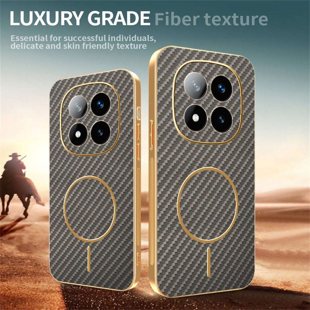 For Xiaomi Redmi Note 14 Pro+ 5G Phone Case Carbon Fiber Textured Electroplated TPU Back Cover