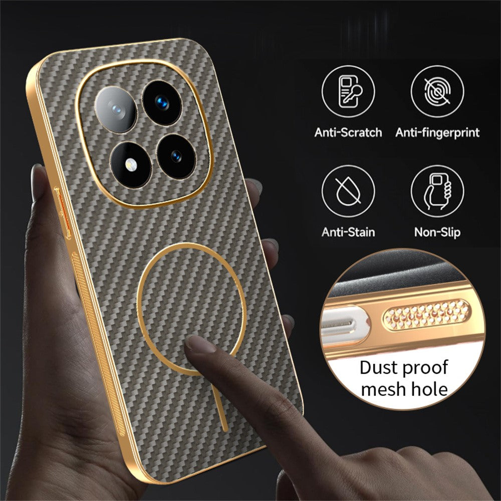 For Xiaomi Redmi Note 14 Pro+ 5G Phone Case Carbon Fiber Textured Electroplated TPU Back Cover
