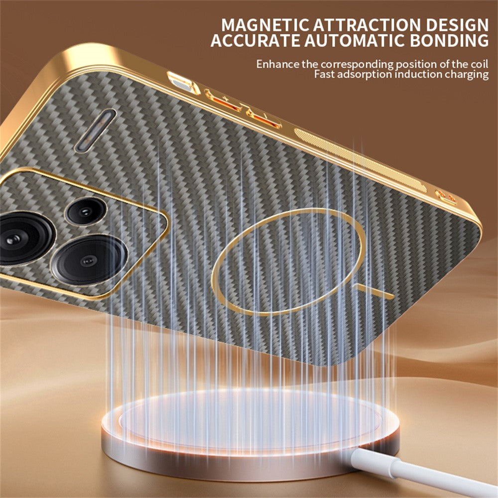 For Xiaomi Redmi Note 13 Pro+ 5G Phone Case Carbon Fiber Textured Electroplated TPU Back Cover