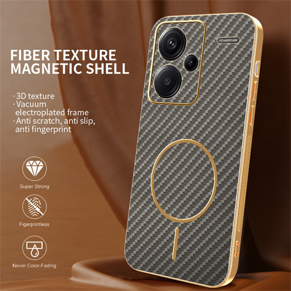 For Xiaomi Redmi Note 13 Pro+ 5G Phone Case Carbon Fiber Textured Electroplated TPU Back Cover