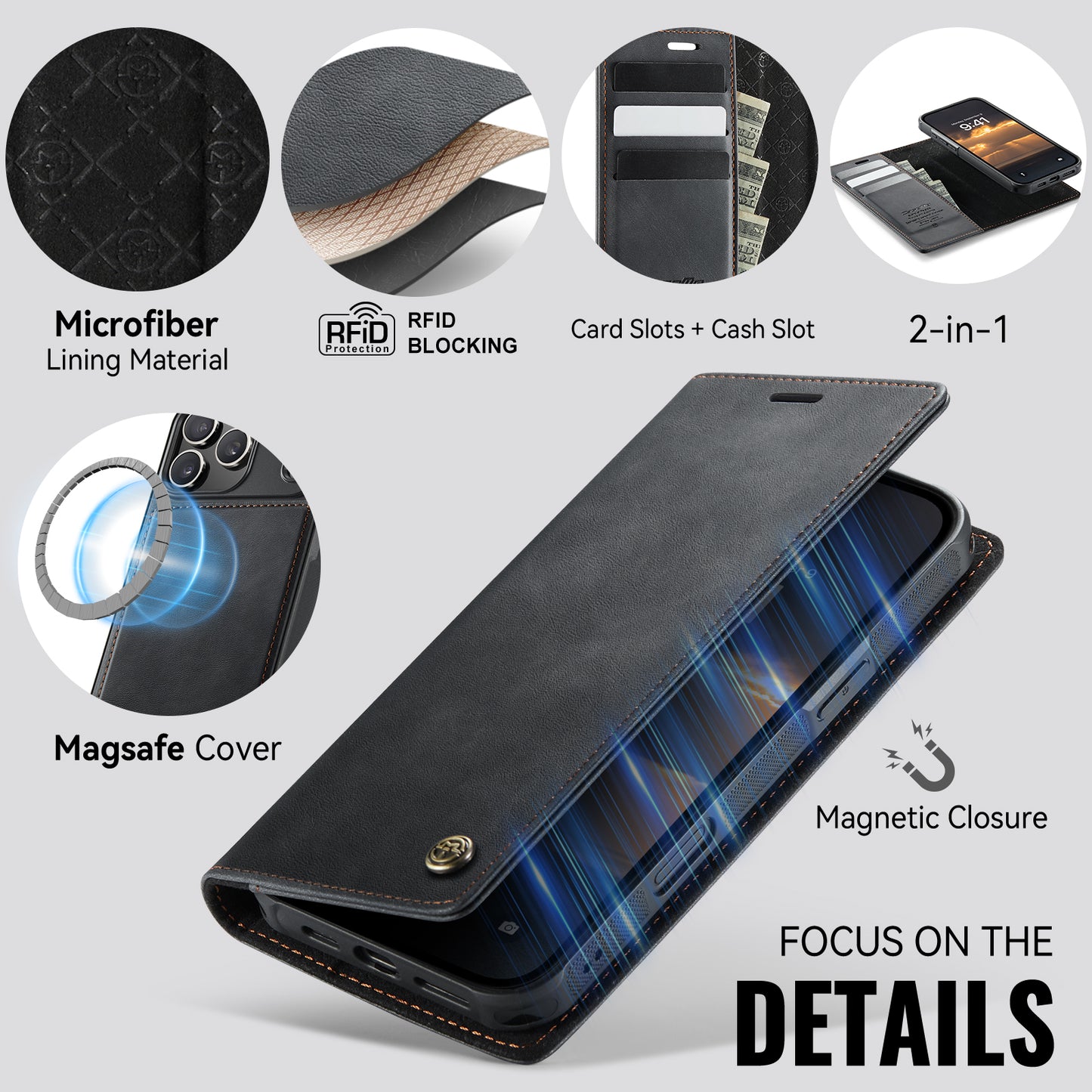 iPhone 17 Pro Wallet-Hülle – Kompatibel mit MagSafe mit RFID-Blockierung