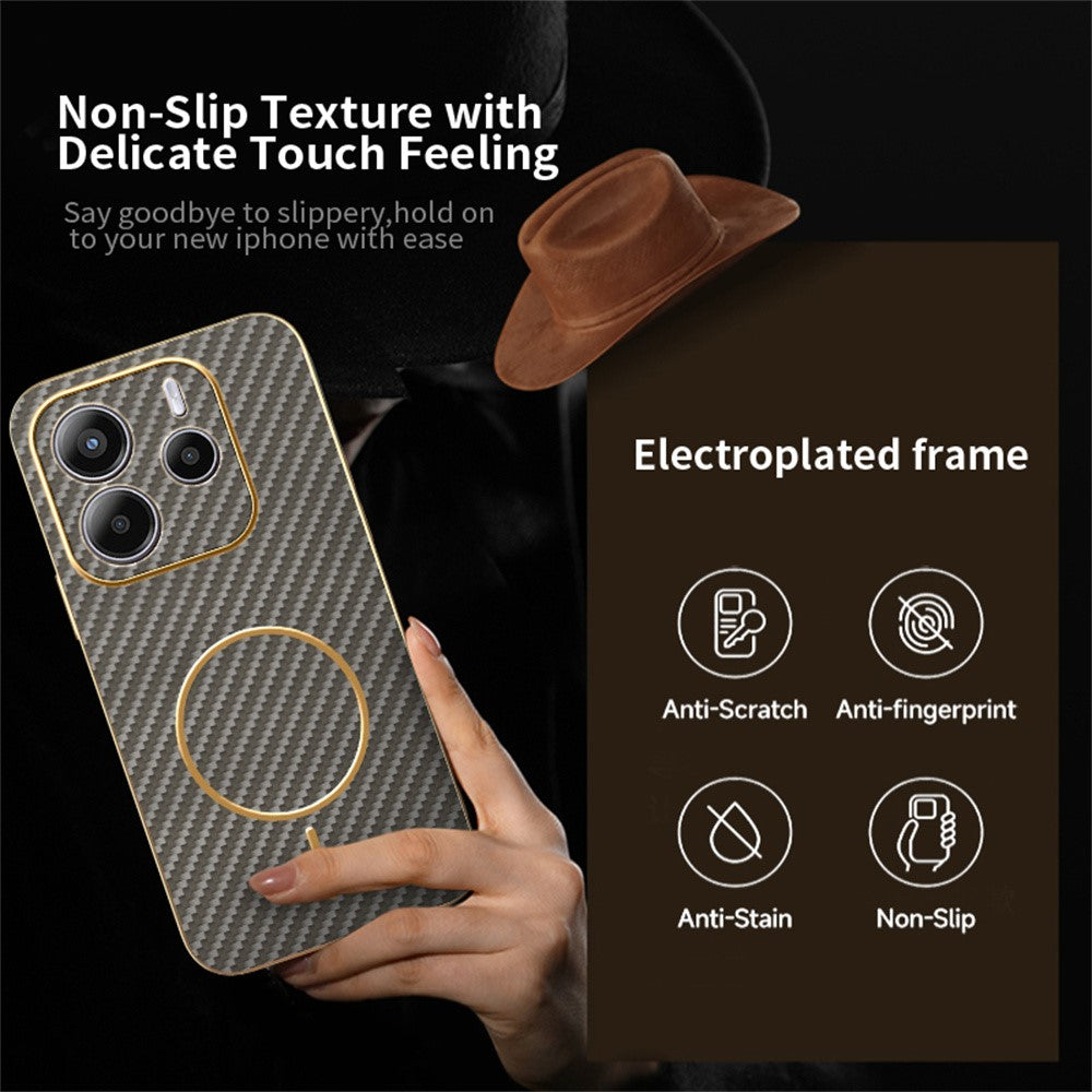 For Xiaomi Redmi Note 14 4G (164.84mm) Phone Case Carbon Fiber Textured Electroplated TPU Back Cover