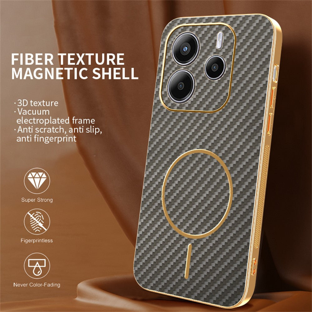 For Xiaomi Redmi Note 14 5G Phone Case Carbon Fiber Textured Electroplated TPU Back Cover