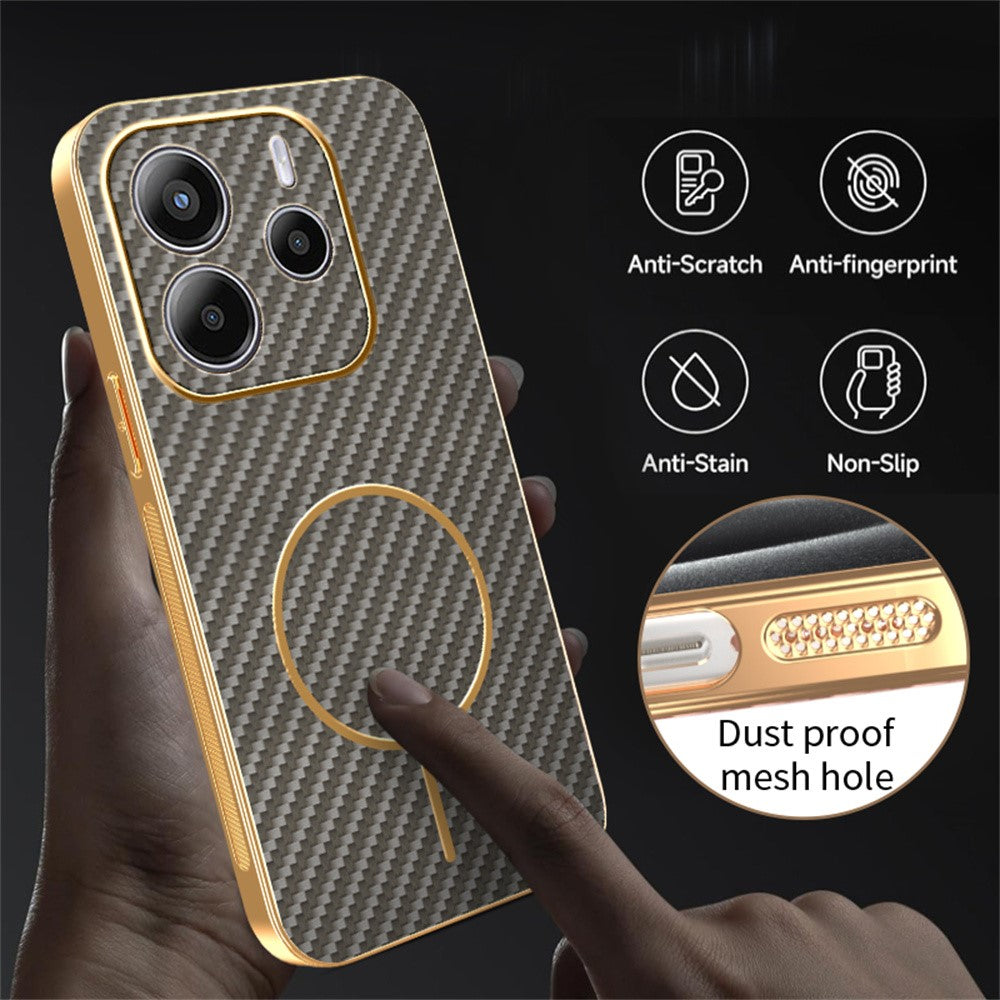 For Xiaomi Redmi Note 14 5G Phone Case Carbon Fiber Textured Electroplated TPU Back Cover