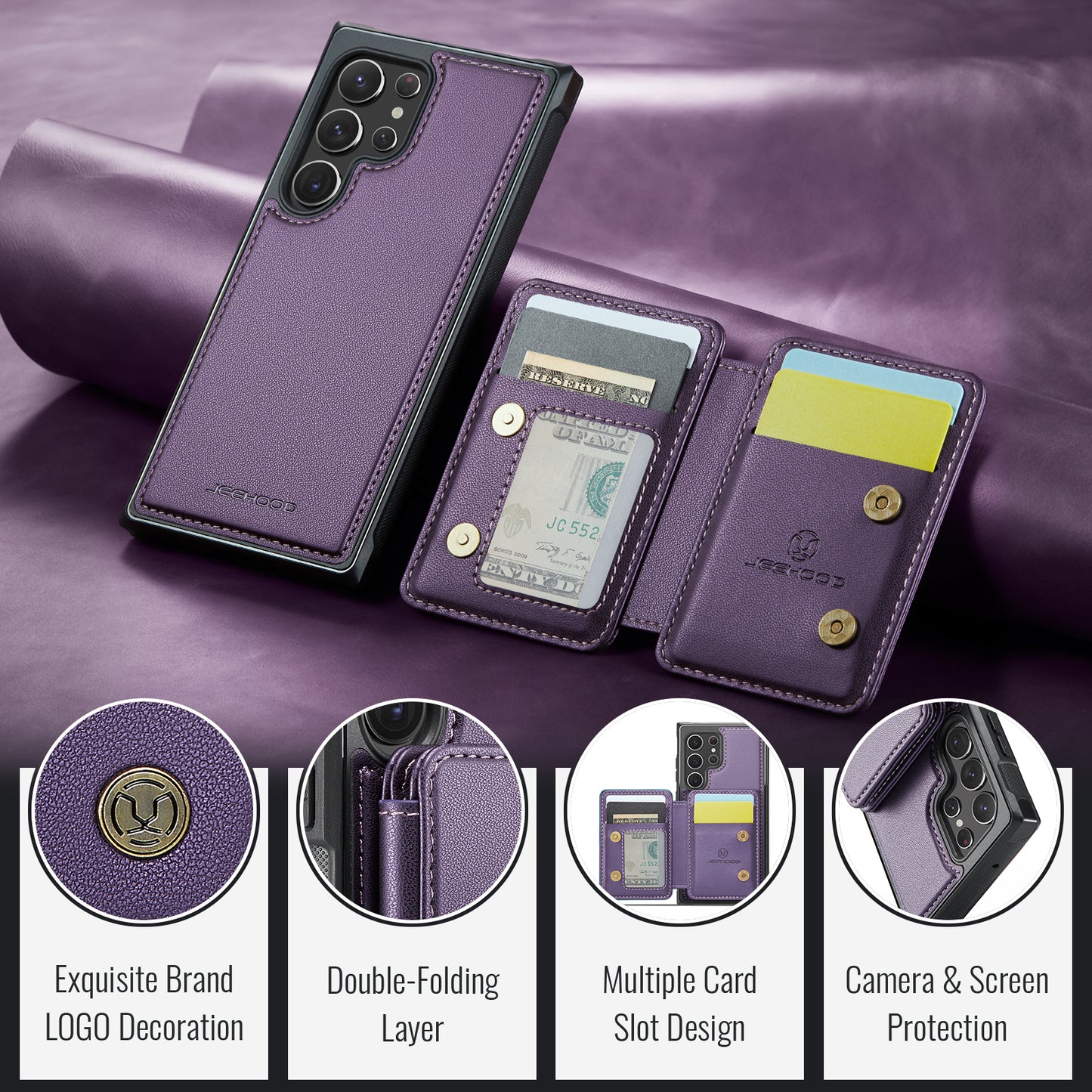 Galaxy S22 Ultra 5G Leder-Handyhülle – Mit abnehmbarer magnetische Kartentasche