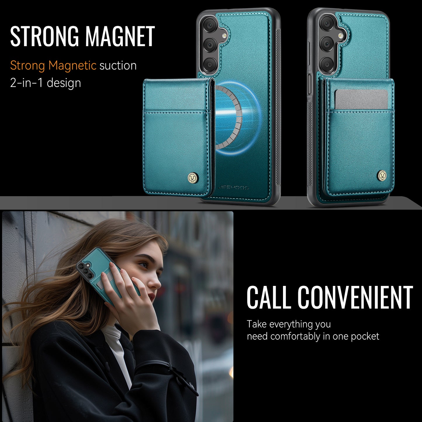 Galaxy A15 5G/4G Leder-Hülle mit Kartenfach & RFID-Schutz – MagSafe kompatibel
