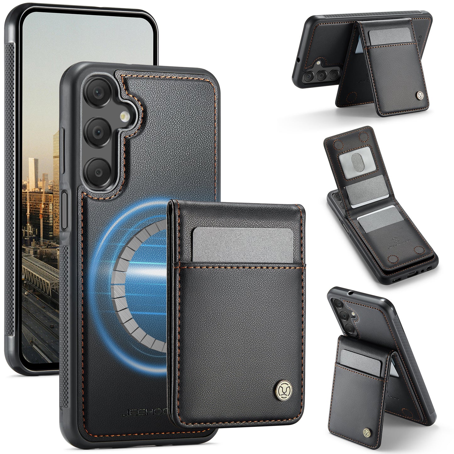 Galaxy A15 5G/4G Leder-Hülle mit Kartenfach & RFID-Schutz – MagSafe kompatibel