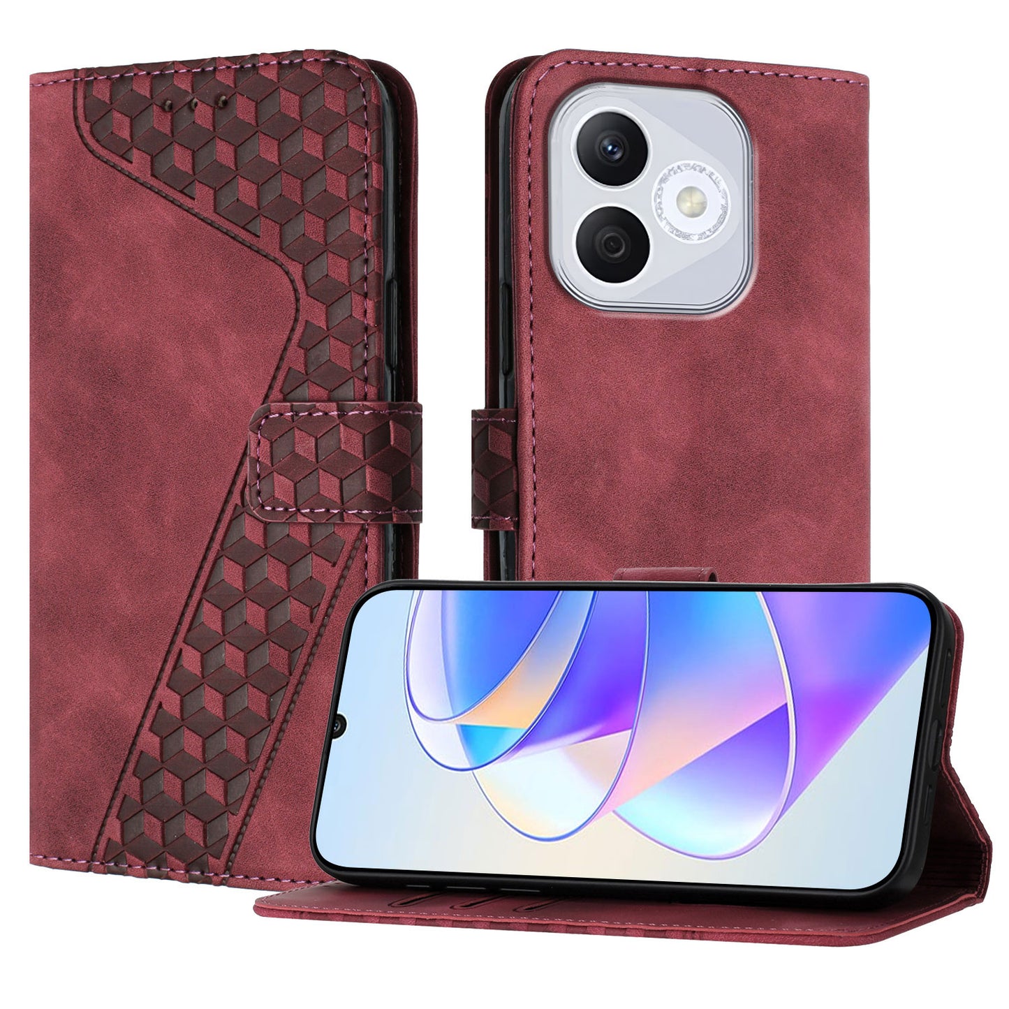 For Honor 400 Lite 5G Leather Case 7-Shaped Pattern Wallet Stand Shockproof Phone Cover