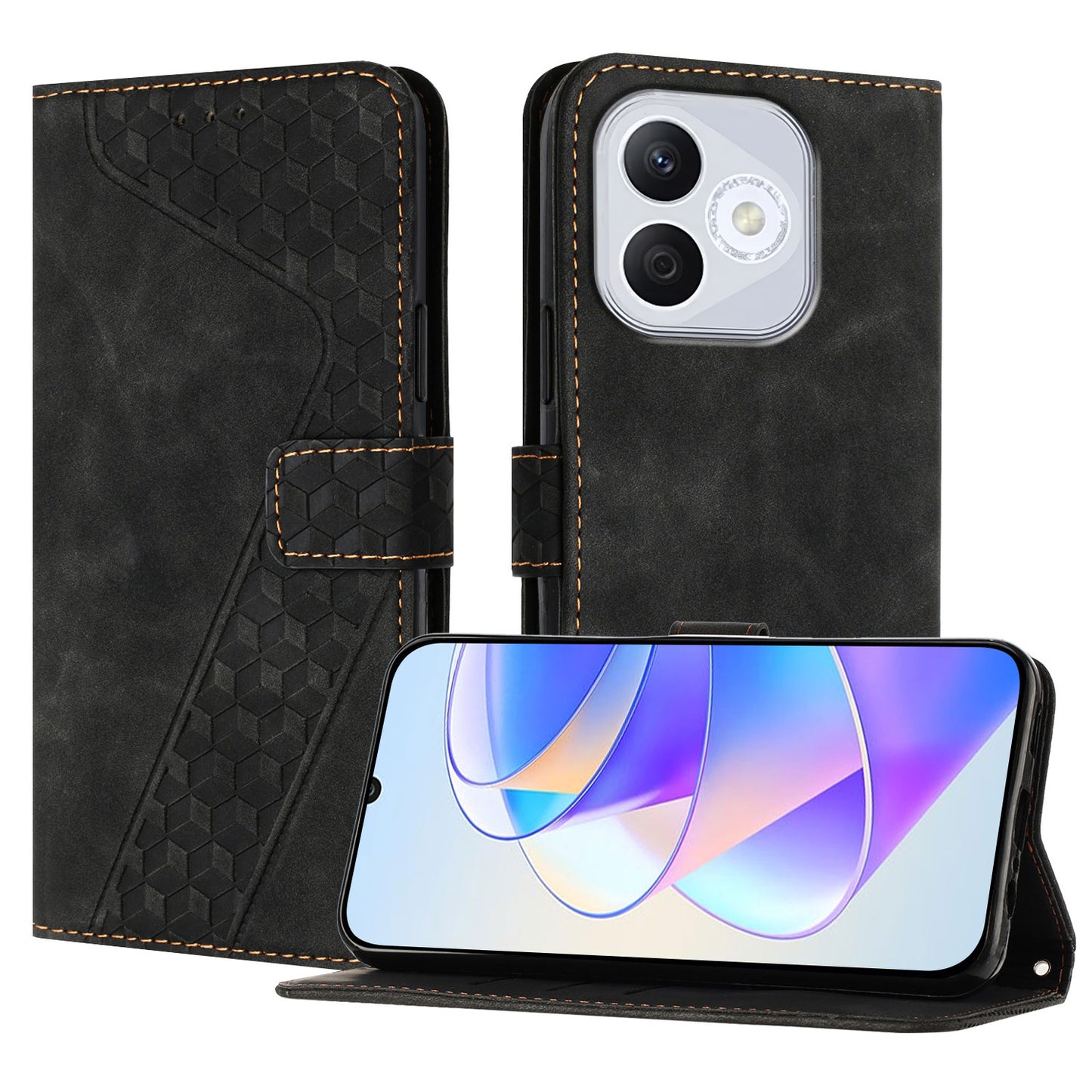 For Honor 400 Lite 5G Leather Case 7-Shaped Pattern Wallet Stand Shockproof Phone Cover