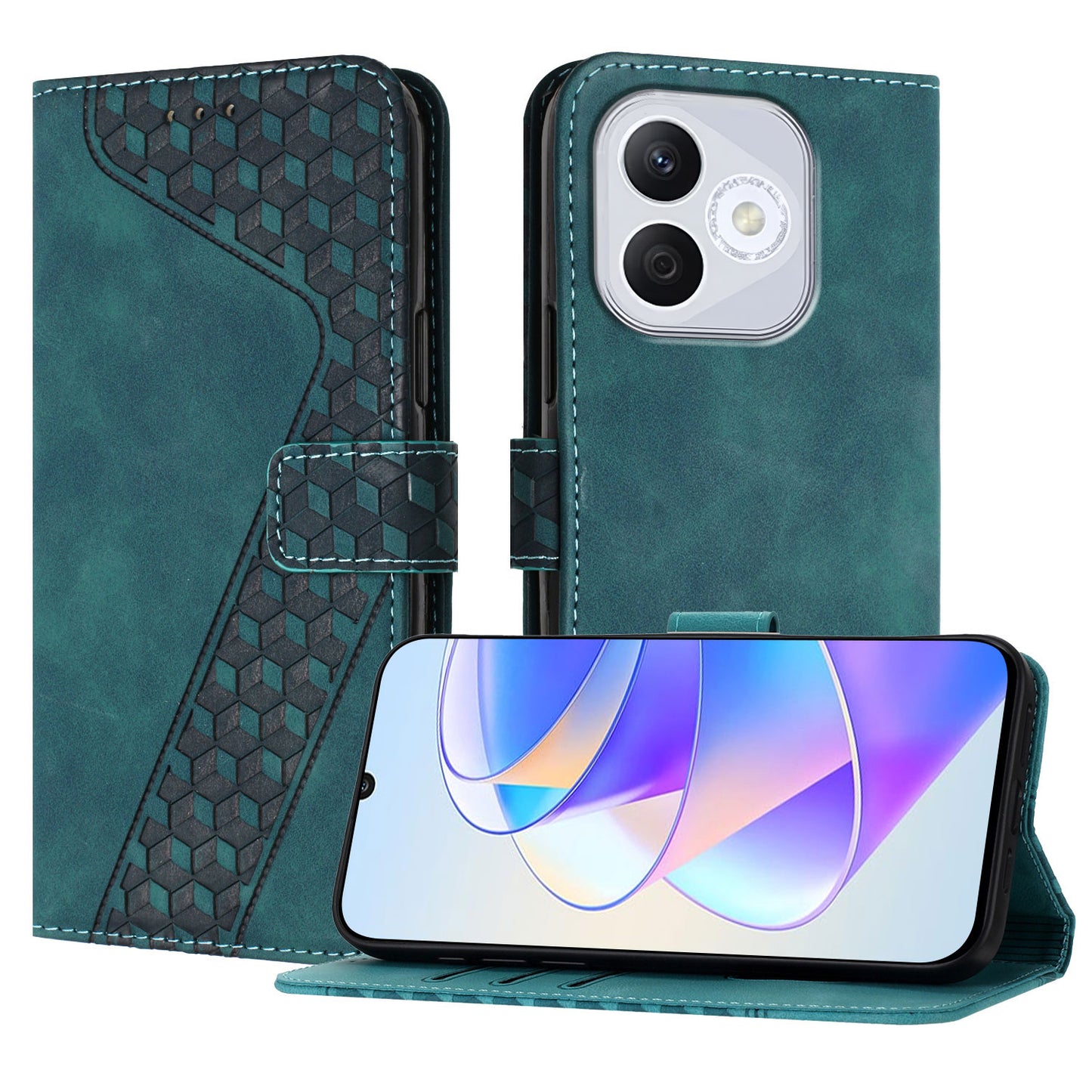 For Honor 400 Lite 5G Leather Case 7-Shaped Pattern Wallet Stand Shockproof Phone Cover