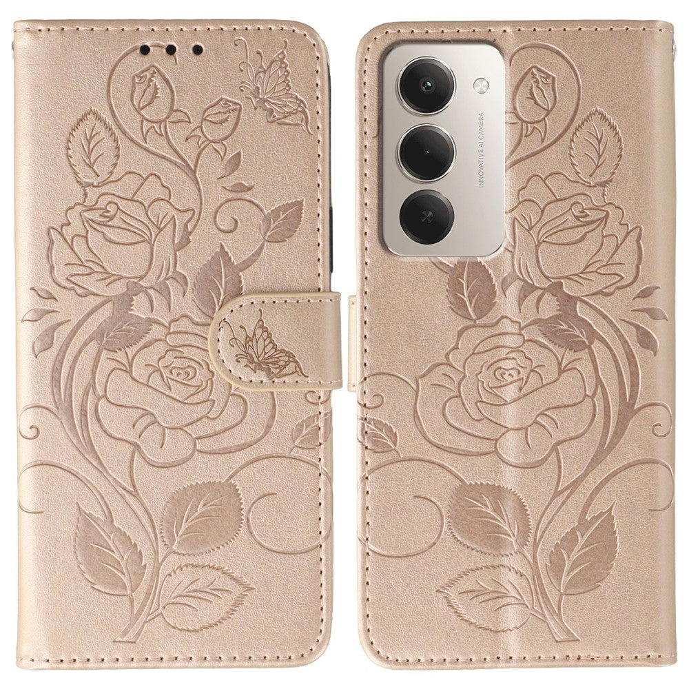 For Xiaomi Redmi 15 4G (EU) (171mm) Case Wallet Stand Imprinted Rose Butterfly PU Leather Phone Cover