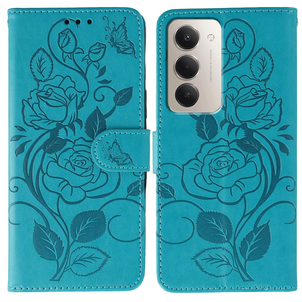 For Xiaomi Redmi 15 4G (EU) (171mm) Case Wallet Stand Imprinted Rose Butterfly PU Leather Phone Cover