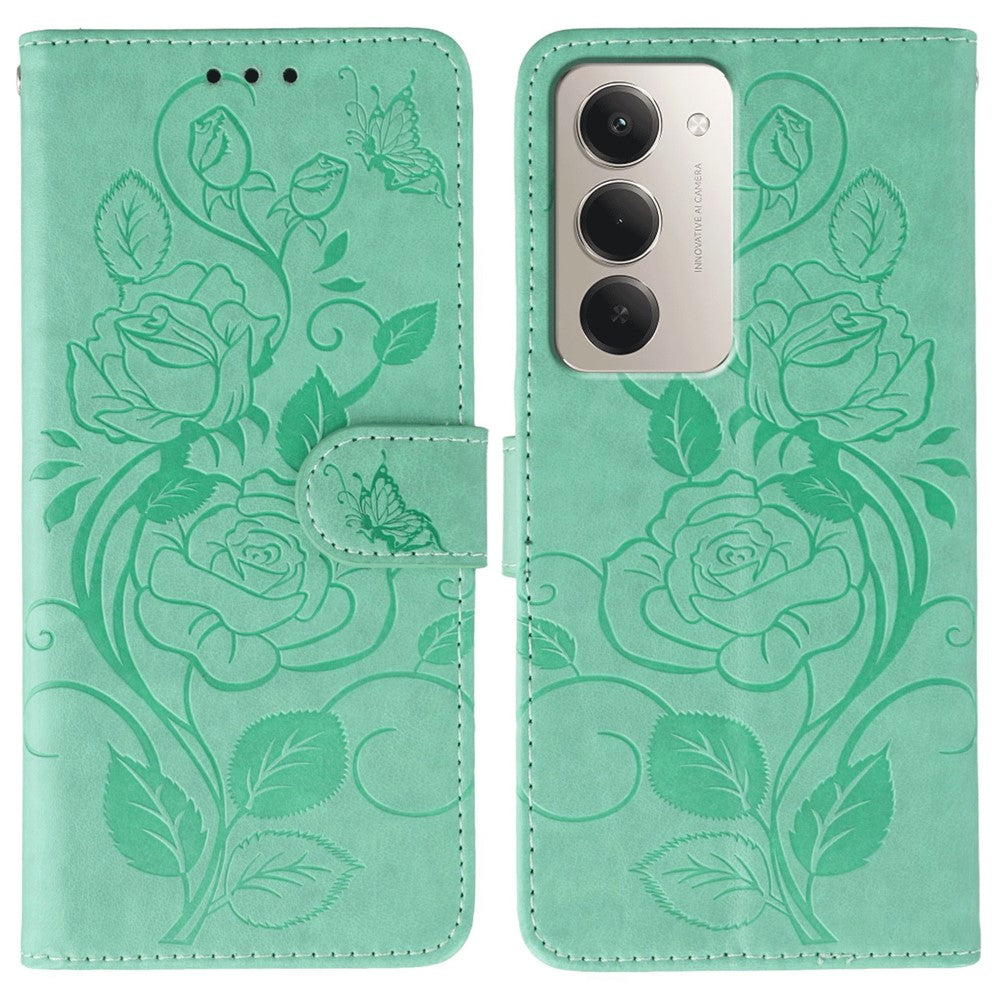 For Xiaomi Redmi 15 4G (EU) (171mm) Case Wallet Stand Imprinted Rose Butterfly PU Leather Phone Cover