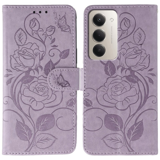Xiaomi Redmi 15 4G (EU) (171mm) Handyhülle – Brieftaschenständer, bedruckter Rosen-Schmetterling, PU-Leder