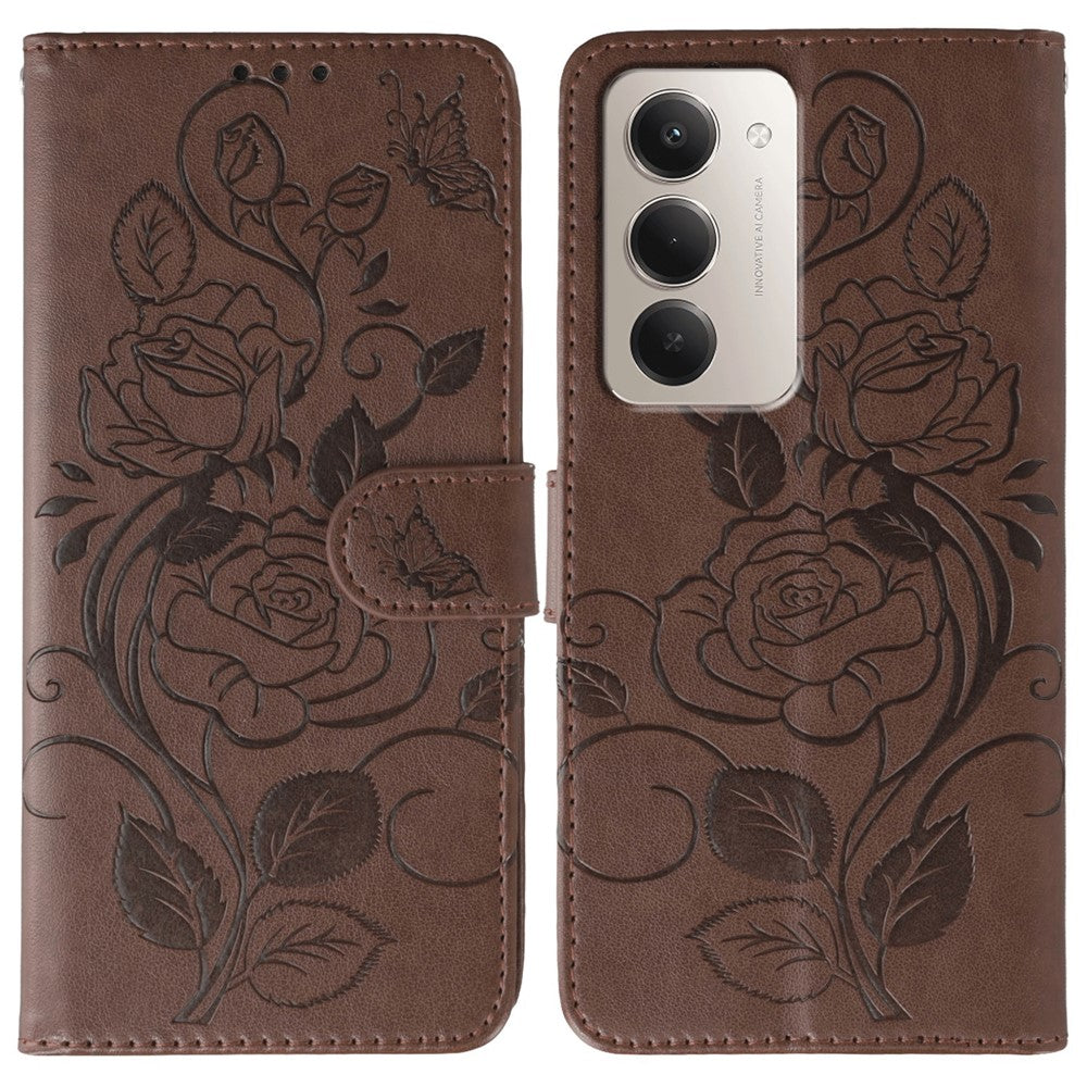 For Xiaomi Redmi 15 4G (EU) (171mm) Case Wallet Stand Imprinted Rose Butterfly PU Leather Phone Cover