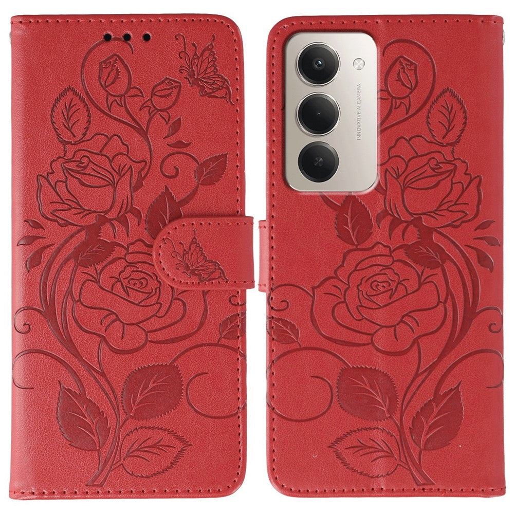 For Xiaomi Redmi 15 4G (EU) (171mm) Case Wallet Stand Imprinted Rose Butterfly PU Leather Phone Cover