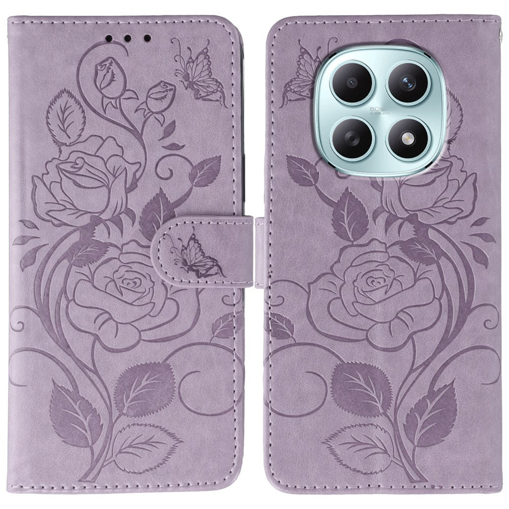For Xiaomi Poco M8 5G / Redmi Note 15 5G (Global) / 15 4G (Global) Case Wallet Stand Imprinted Rose Butterfly PU Leather Phone Cover