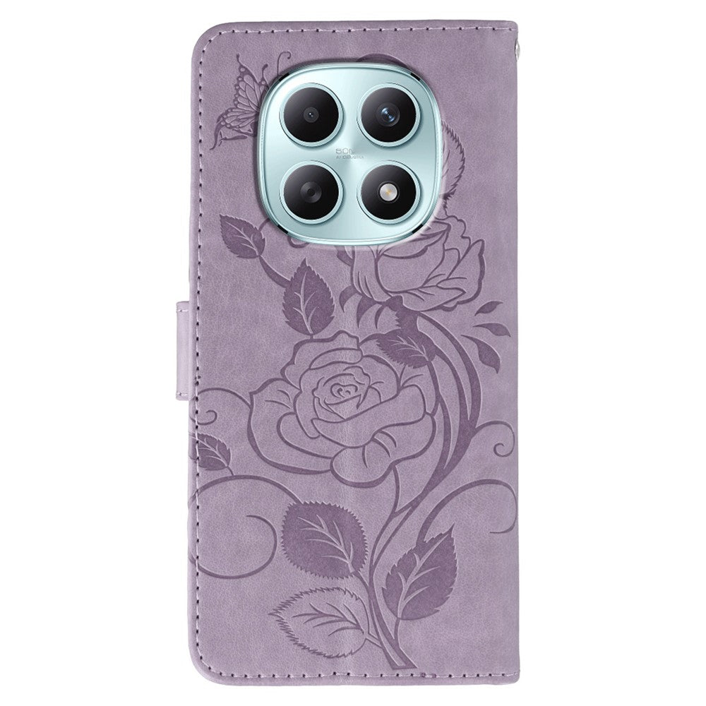 For Xiaomi Poco M8 5G / Redmi Note 15 5G (Global) / 15 4G (Global) Case Wallet Stand Imprinted Rose Butterfly PU Leather Phone Cover