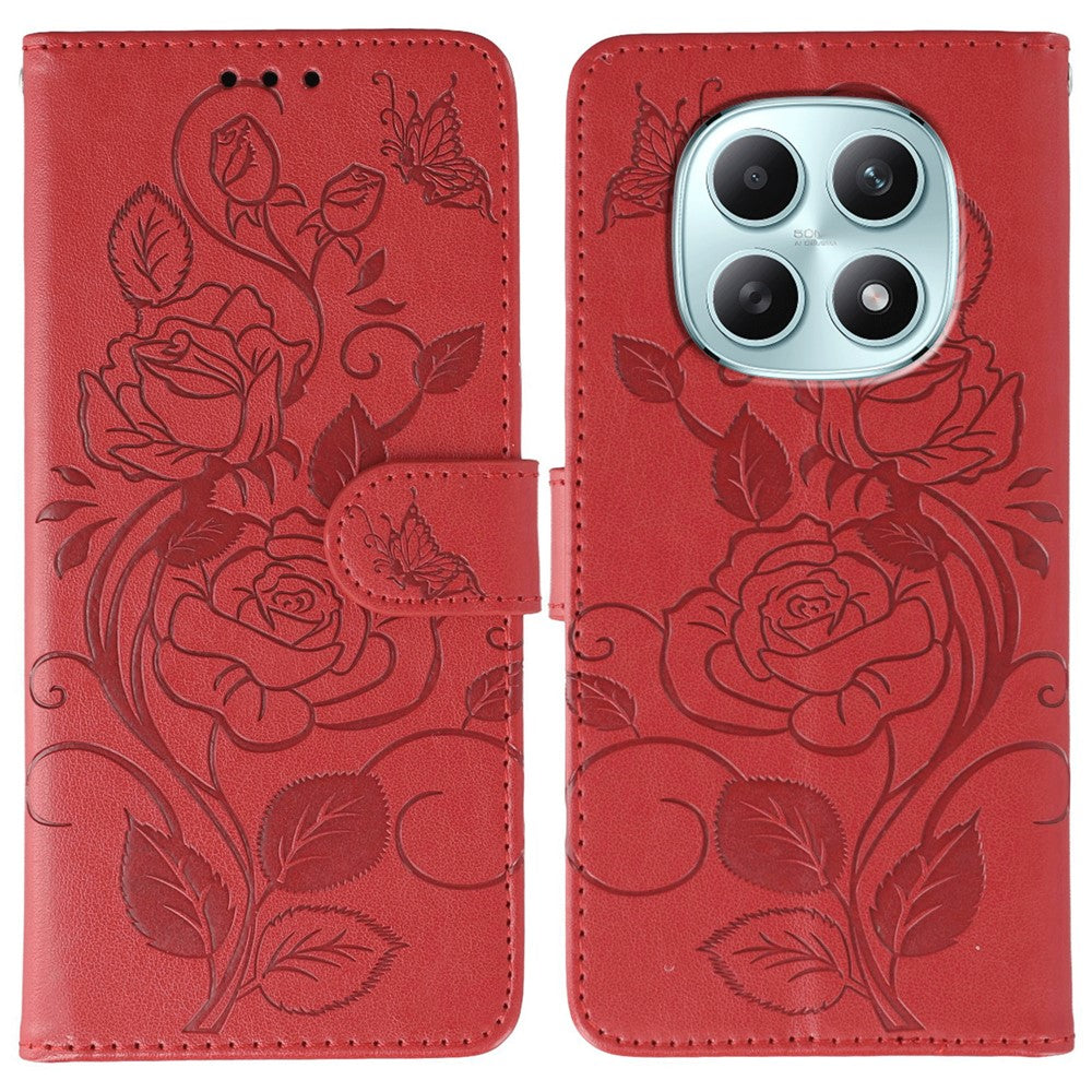 For Xiaomi Poco M8 5G / Redmi Note 15 5G (Global) / 15 4G (Global) Case Wallet Stand Imprinted Rose Butterfly PU Leather Phone Cover