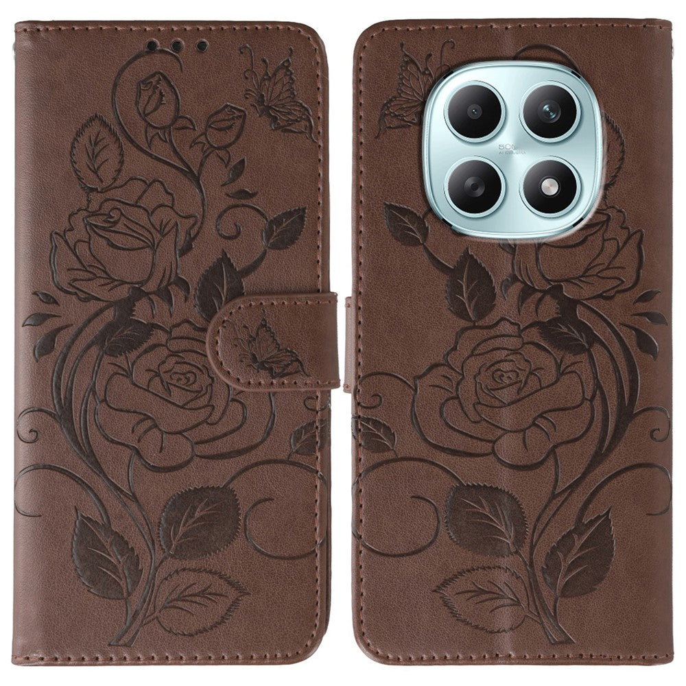 For Xiaomi Poco M8 5G / Redmi Note 15 5G (Global) / 15 4G (Global) Case Wallet Stand Imprinted Rose Butterfly PU Leather Phone Cover