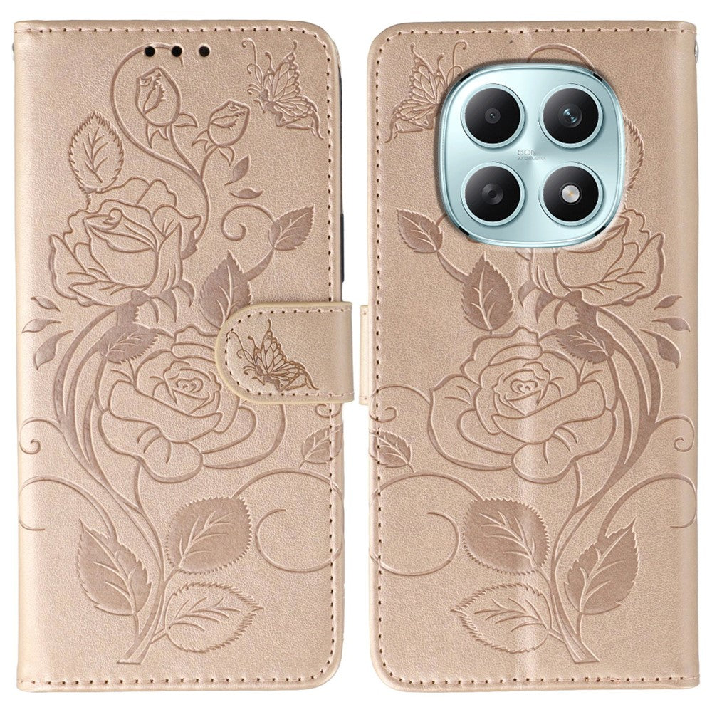 For Xiaomi Poco M8 5G / Redmi Note 15 5G (Global) / 15 4G (Global) Case Wallet Stand Imprinted Rose Butterfly PU Leather Phone Cover