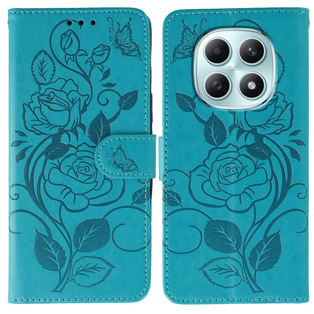 For Xiaomi Poco M8 5G / Redmi Note 15 5G (Global) / 15 4G (Global) Case Wallet Stand Imprinted Rose Butterfly PU Leather Phone Cover