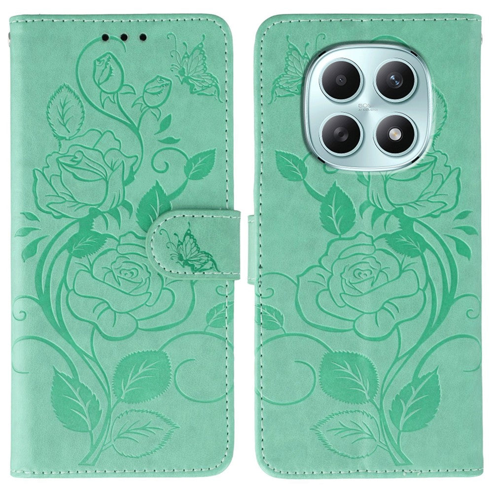 For Xiaomi Poco M8 5G / Redmi Note 15 5G (Global) / 15 4G (Global) Case Wallet Stand Imprinted Rose Butterfly PU Leather Phone Cover