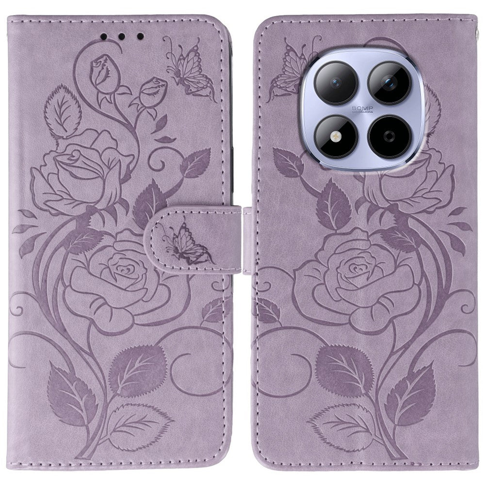 For Xiaomi Redmi Note 15 Pro 5G (Global) Case Wallet Stand Imprinted Rose Butterfly PU Leather Phone Cover