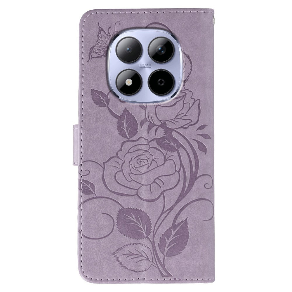 For Xiaomi Redmi Note 15 Pro 5G (Global) Case Wallet Stand Imprinted Rose Butterfly PU Leather Phone Cover