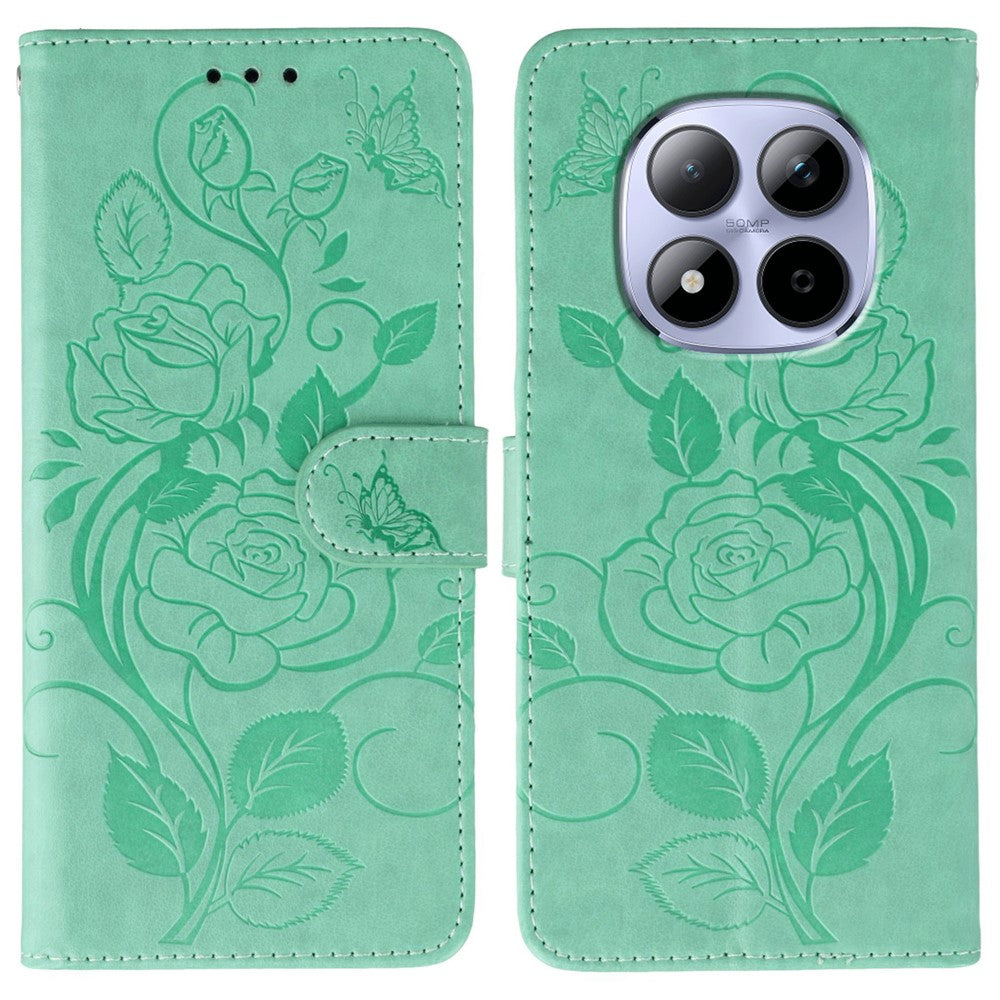 For Xiaomi Redmi Note 15 Pro 5G (Global) Case Wallet Stand Imprinted Rose Butterfly PU Leather Phone Cover